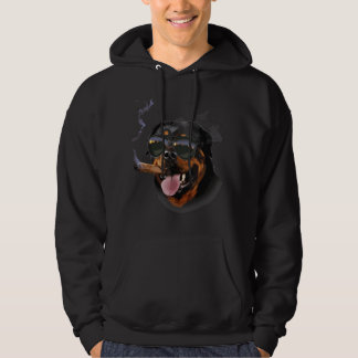 Rottweiler-Hund mit Aviator-Sonnenbrille und Zigar Hoodie
