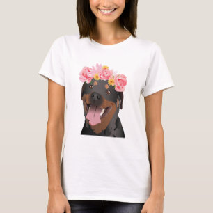 Rottweiler Hund mit Blumenkrone T-Shirt