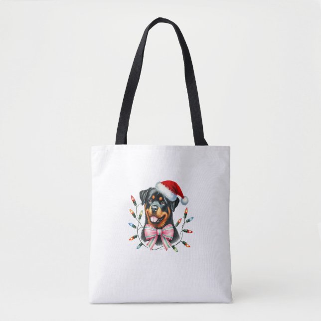Rottweiler Hund mit Coquette Bow Weihnachts Matchi Tasche (Vorderseite)