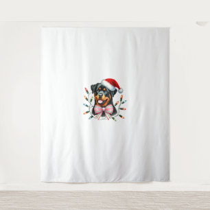 Rottweiler Hund mit Coquette Bow Weihnachts Matchi Wandteppich