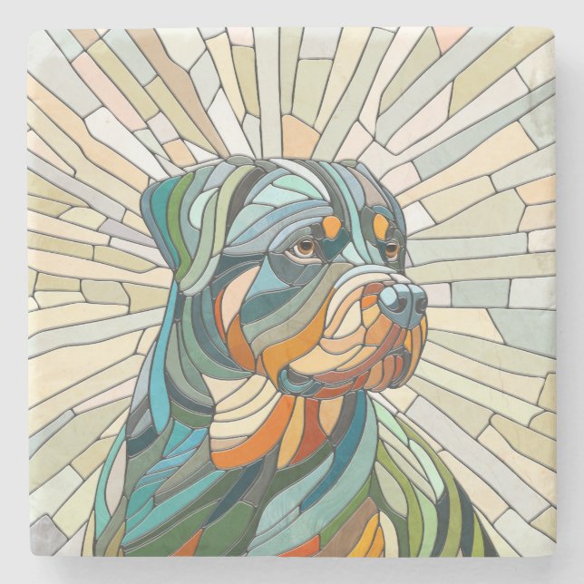 Rottweiler-Hund - Mosaikkunst Steinuntersetzer (Vorderseite)