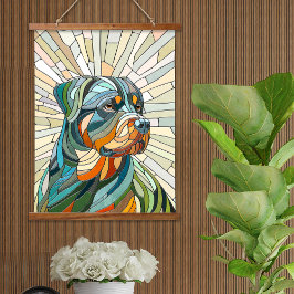 Rottweiler-Hund - Mosaikkunst Wandteppich Mit Holzrahmen