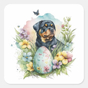Rottweiler Hund Osterei, Frohe Ostern Rottweiler Quadratischer Aufkleber