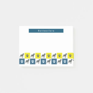 Rottweiler Hund & Paw Yellow & Blue Grid Silhouett Post-it Klebezettel