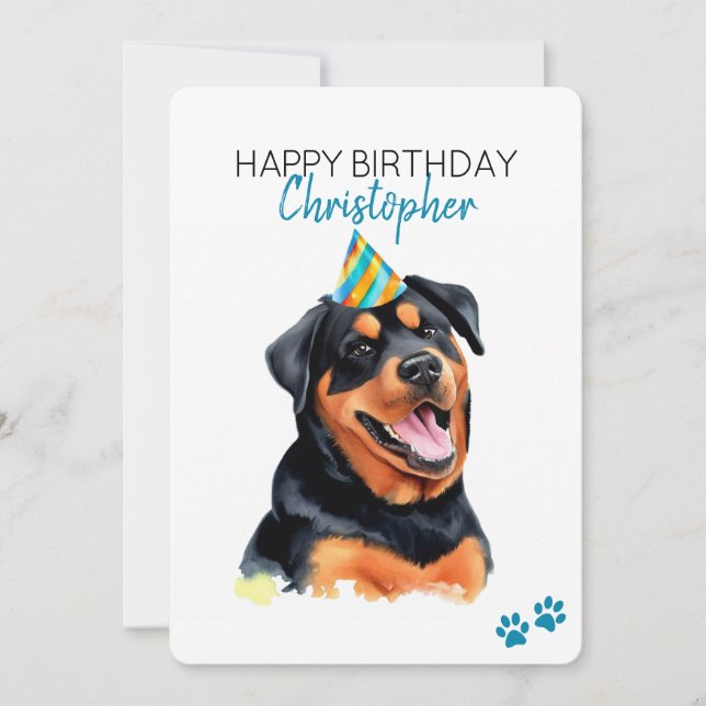 Rottweiler Hund Personalisiert Happy Birthday Karte (Vorderseite)