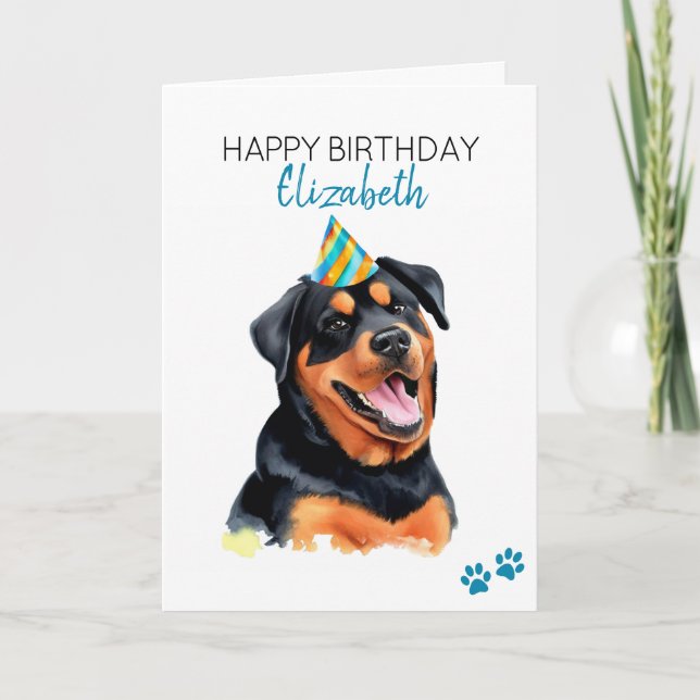 Rottweiler Hund Personalisiert Happy Birthday Karte (Vorderseite)