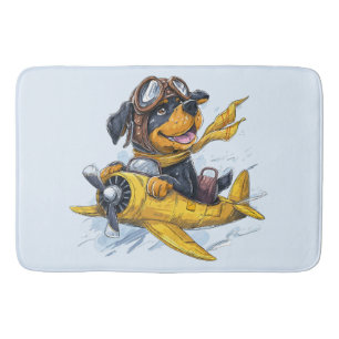 Rottweiler Hund Pilot Flugzeug Badematte