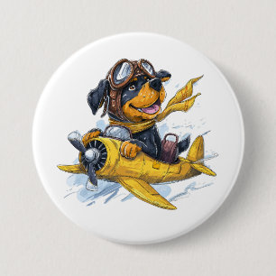Rottweiler Hund Pilot Flugzeug Button