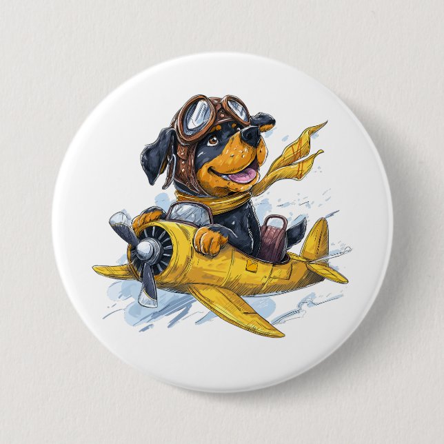 Rottweiler Hund Pilot Flugzeug Button (Vorderseite)