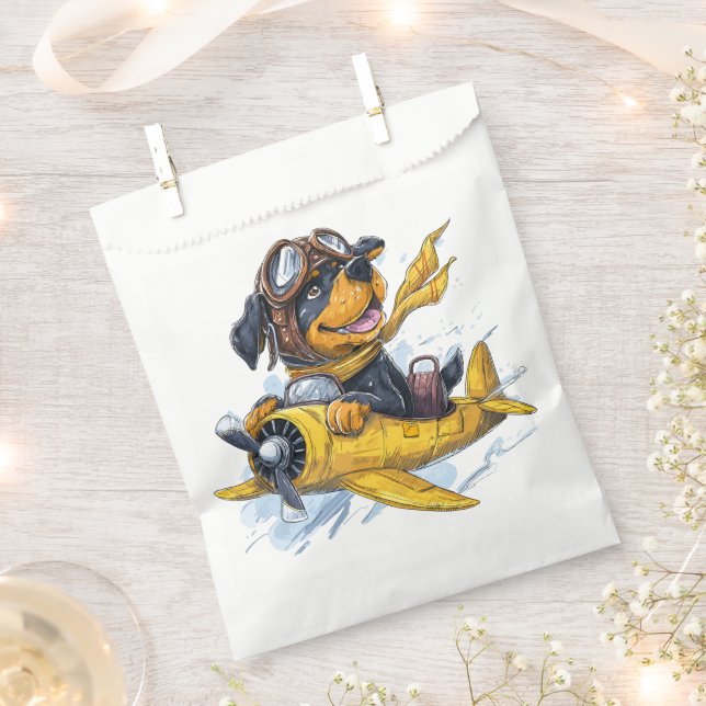 Rottweiler Hund Pilot Flugzeug Geschenktütchen (Ausgeschnitten)