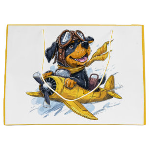 Rottweiler Hund Pilot Flugzeug Große Geschenktüte