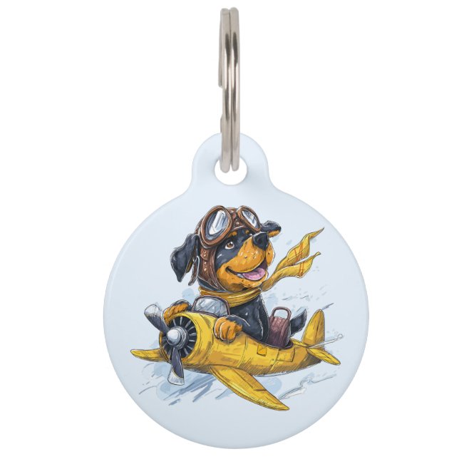 Rottweiler Hund Pilot Flugzeug Haustiermarke (Vorderseite)