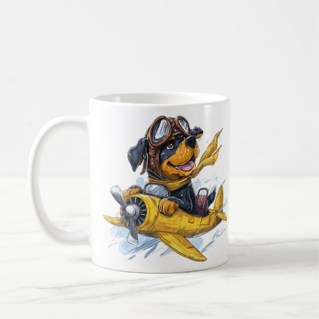 Rottweiler Hund Pilot Flugzeug Kaffeetasse (Links)
