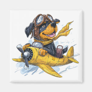 Rottweiler Hund Pilot Flugzeug Magnet