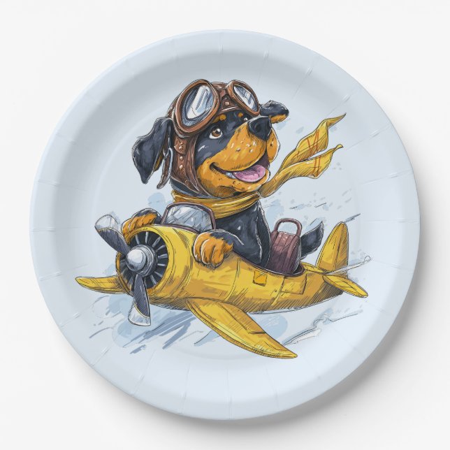 Rottweiler Hund Pilot Flugzeug Pappteller (Vorderseite)