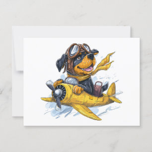 Rottweiler Hund Pilot Flugzeug Postkarte