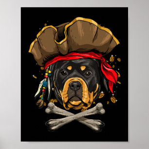 Rottweiler Hund Pirat Jolly Roger Flagge Kreuzknoc Poster