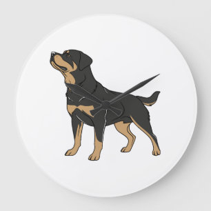 Rottweiler Hund, Rottweiler Hund stehend Große Wanduhr