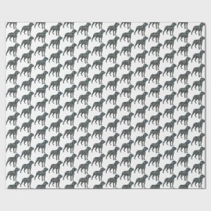 Rottweiler Hund Silhouette Gelb & Blau Gitter Weiß Geschenkpapier