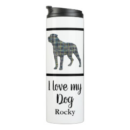 Rottweiler Hund Silhouette Gelb & Blau Thermosbecher