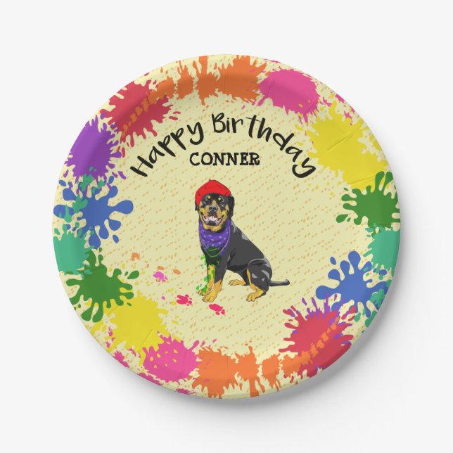 Rottweiler Hund Spaß Paint Splash Party     Pappteller (Vorderseite)