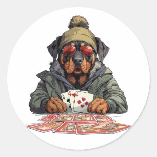 Rottweiler Hund Spielkarten Runder Aufkleber
