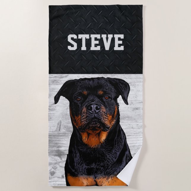 Rottweiler Hund Tiername Cool Rugby Welpe  Strandtuch (Vorderseite)