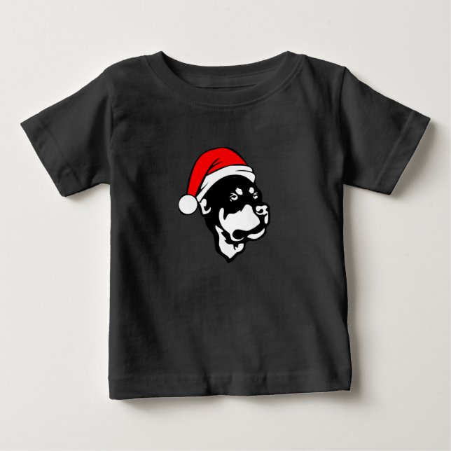 Rottweiler Hund trägt eine Red Christmas Weihnacht Baby T-shirt (Vorderseite)