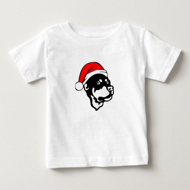 Rottweiler Hund trägt eine Red Christmas Weihnacht Baby T-shirt (Vorderseite)