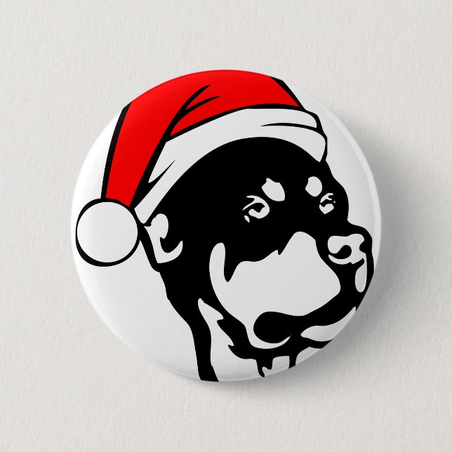 Rottweiler Hund trägt eine Red Christmas Weihnacht Button (Vorderseite)