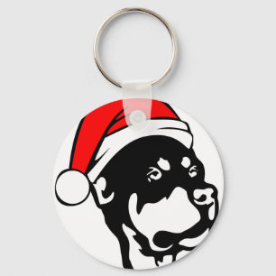 Rottweiler Hund trägt eine Red Christmas Weihnacht Schlüsselanhänger