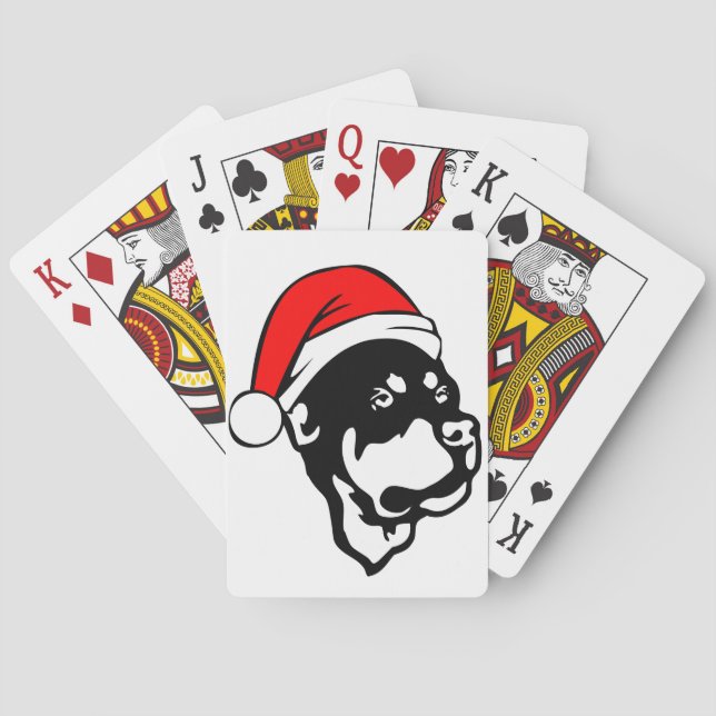 Rottweiler Hund trägt eine Red Christmas Weihnacht Spielkarten (Rückseite)