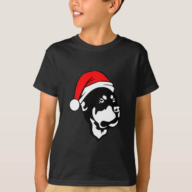 Rottweiler Hund trägt eine Red Christmas Weihnacht T-Shirt (Vorderseite)