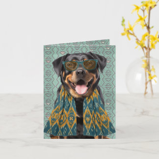 Rottweiler-Hund Türkis und Gelb Monogramm Karte
