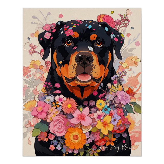 Rottweiler Hund und Blume 005 - Schneiderjuwel Poster (Vorderseite)
