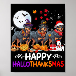 Rottweiler Hund Weihnachten Frohe Hallothankmas Da Poster