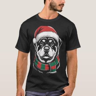 Rottweiler Hund Weihnachten Santa Hut Schal Weihna T-Shirt