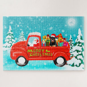 Rottweiler-Hund-Weihnachten-Santa-Lieferwagen