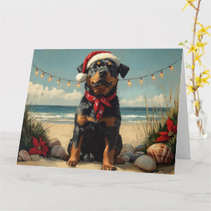 Rottweiler Hund Weihnachten Vintage Strand Karte