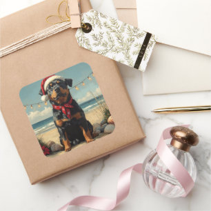 Rottweiler Hund Weihnachten Vintage Strand Quadratischer Aufkleber