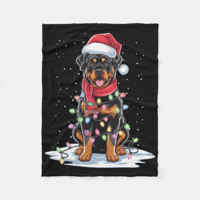 Rottweiler Hund Weihnachtsmannmütze Weihnachtsbaum Fleecedecke (Vorderseite)