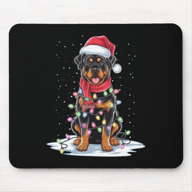 Rottweiler Hund Weihnachtsmannmütze Weihnachtsbaum Mousepad (Vorne)