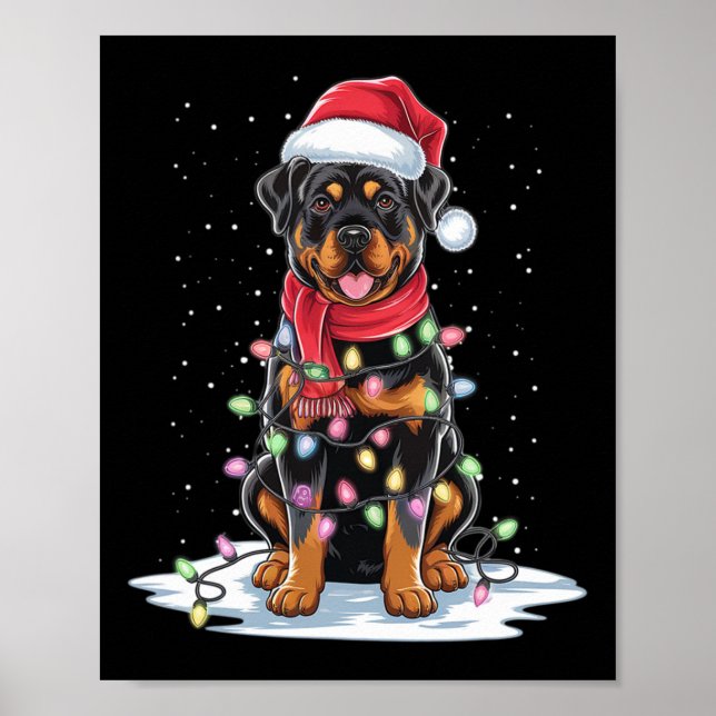 Rottweiler Hund Weihnachtsmannmütze Weihnachtsbaum Poster (Vorne)