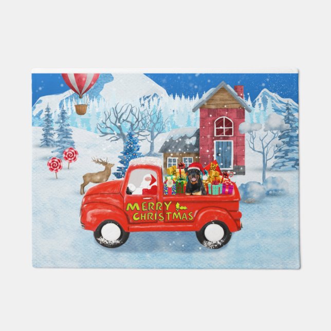 Rottweiler Hund Weihnachtswagen Schnee Fußmatte (Vorderseite)