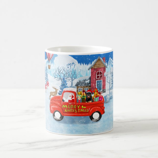 Rottweiler Hund Weihnachtswagen Schnee Kaffeetasse (Mittel)