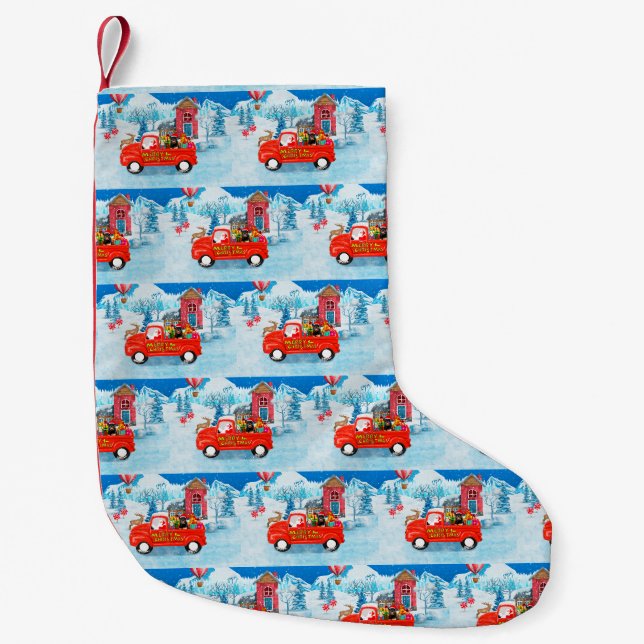 Rottweiler Hund Weihnachtswagen Schnee Kleiner Weihnachtsstrumpf (Vorderseite)