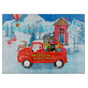 Rottweiler Hund Weihnachtswagen Schnee Schneidebrett