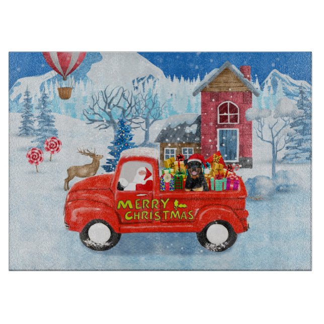 Rottweiler Hund Weihnachtswagen Schnee Schneidebrett (Vorderseite)