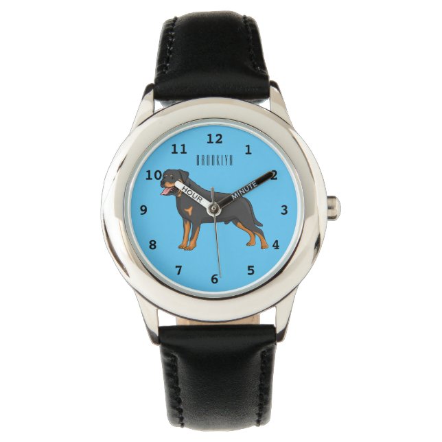 Rottweiler Hunde Cartoon Illustration Armbanduhr (Vorderseite)
