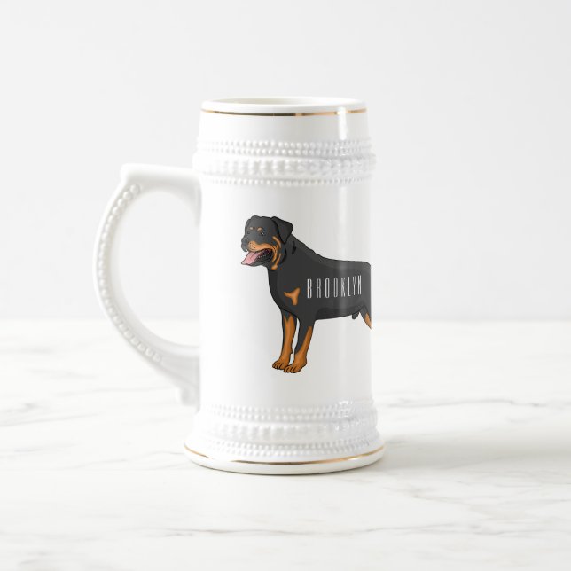 Rottweiler Hunde Cartoon Illustration Bierglas (Links)